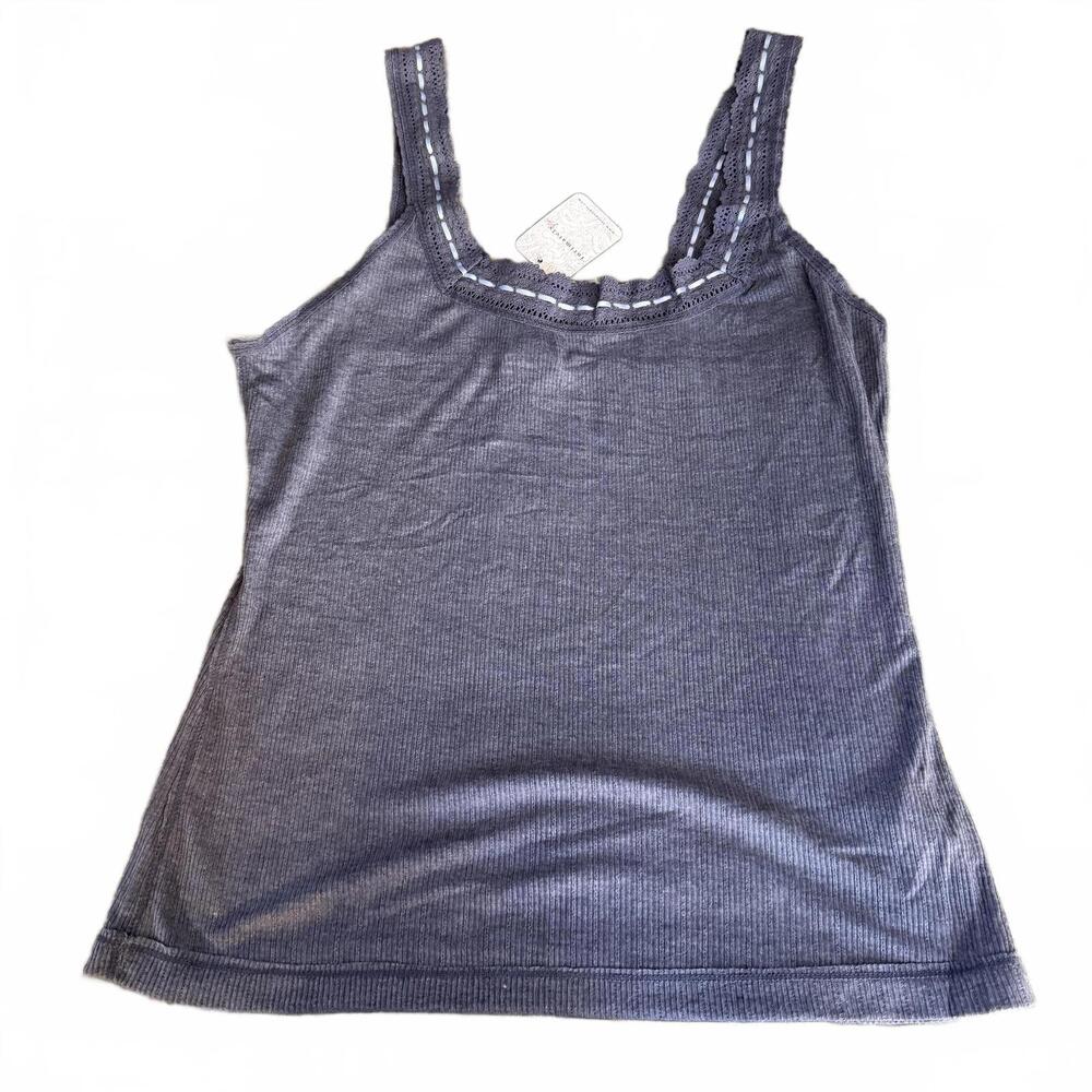 FREE PEOPLE NWT Intimately Free Gray Cotton Cami Lacey SZ L Cottagecore